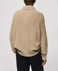 Mango Men's Chunky Ribbed Polo Sweater