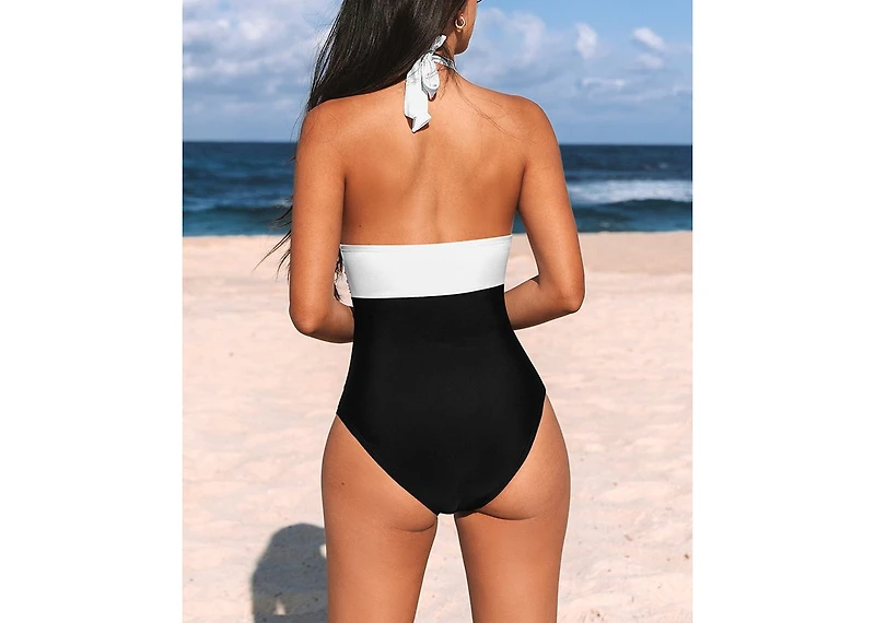 Cupshe Women's High Neck Ruched Halter Self Tie Strap One Piece Swimsuit