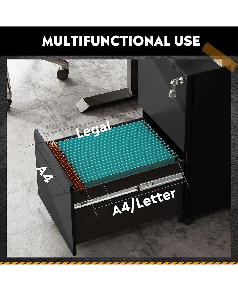 2-Drawer Mobile File Cabinet with Lock, Commercial Vertical Cabinet