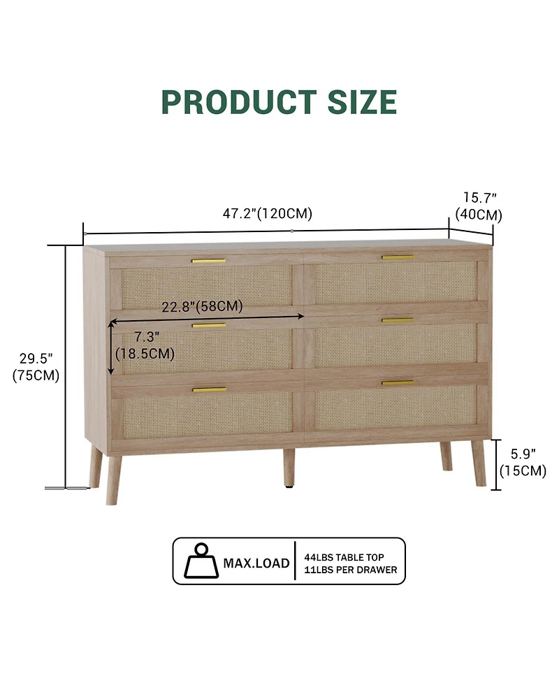 gaomon 6 Drawer Rattan Dresser