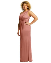 Dessy Collection Women's One-Shoulder Draped Twist Empire Waist Trumpet Gown