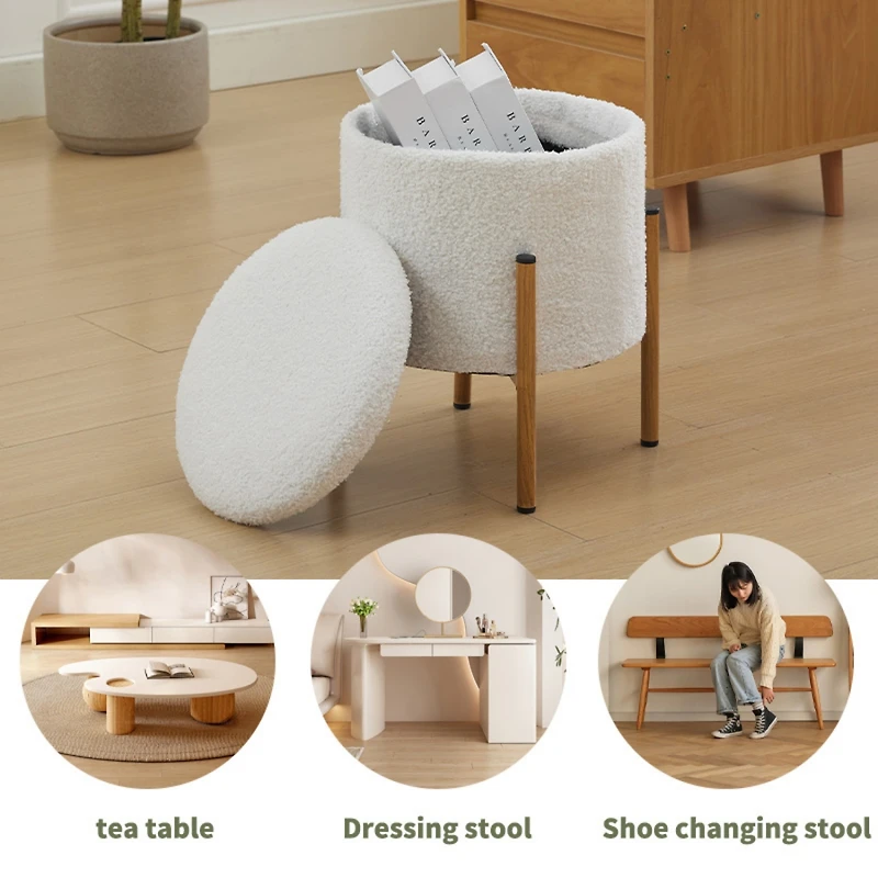 Streamdale Round Storage Ottoman with Removable Lid, White