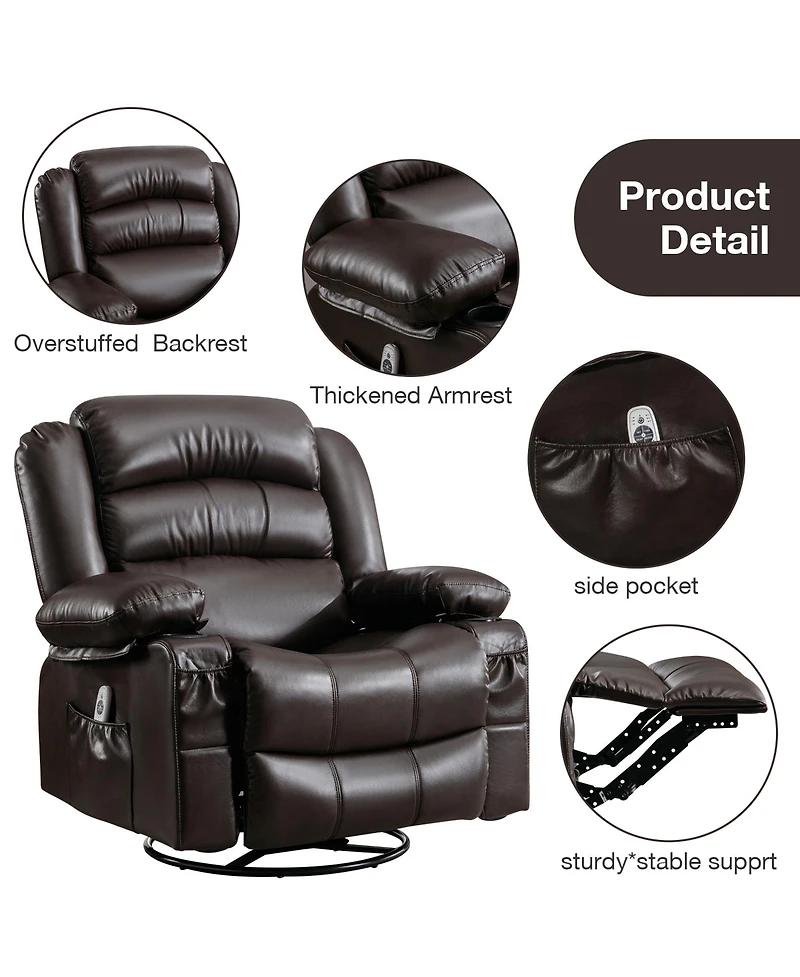 Massage Swivel Rocker Recliner Chair with Vibration Massage and Heat Ergonomic Lounge Chair