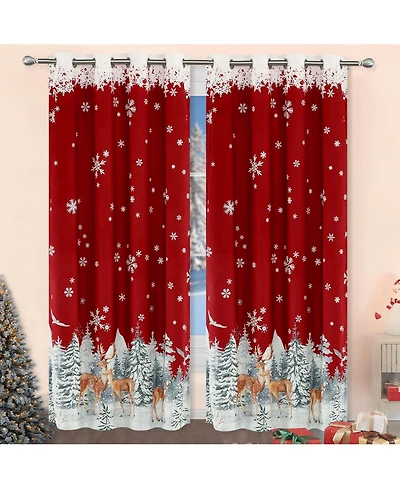 Christmas Curtains for Living Room, 84" Long Velvet Room Darkening Thermal Insulated Window Drapes for Holiday Decor