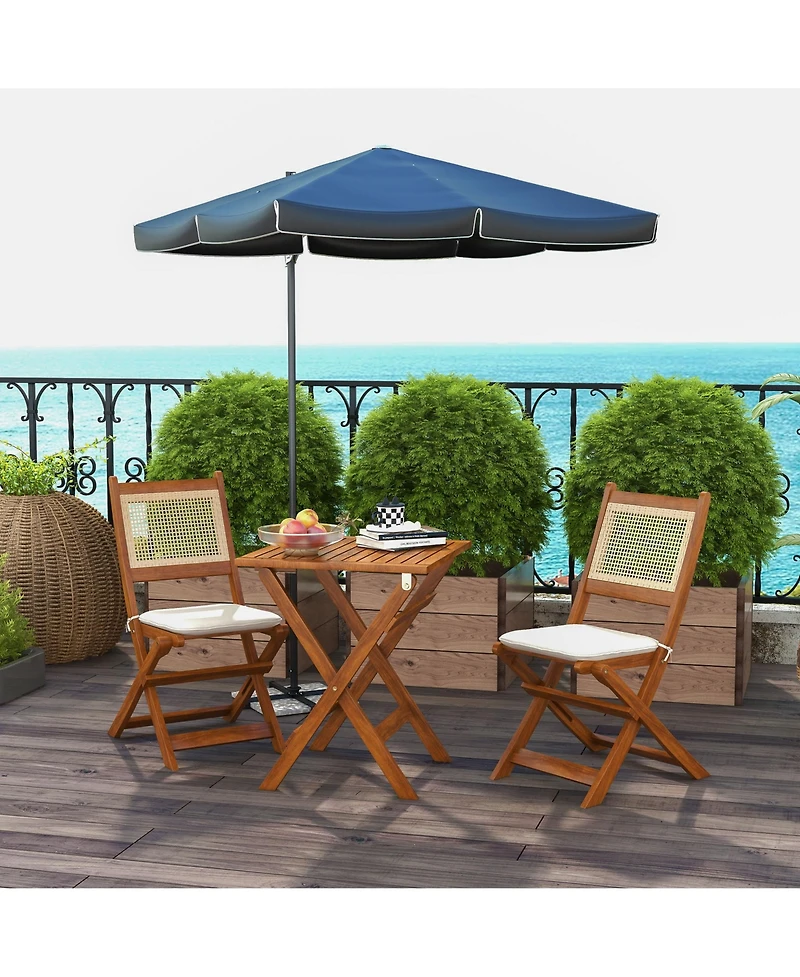 Outsunny 3 Pieces Patio Wicker Bistro Set Foldable W/ Cushions, Light