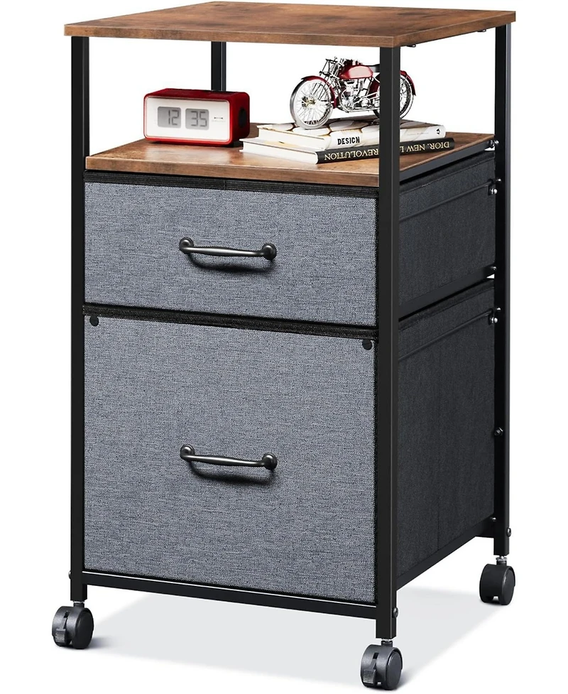Mobile File Cabinet, Rolling Printer Stand with Open Storage Shelf, Fabric Vertical Filing Cabinet fits A4 or Letter Size for Home Office
