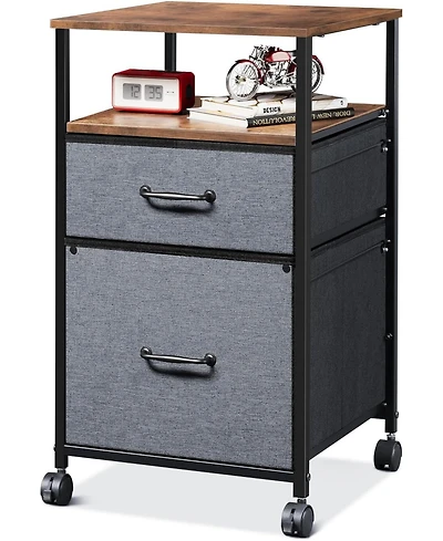 Mobile File Cabinet, Rolling Printer Stand with Open Storage Shelf, Fabric Vertical Filing Cabinet fits A4 or Letter Size for Home Office
