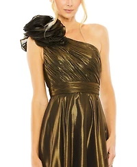 Women's Rosette One Shoulder Tea Length Dress