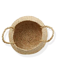 Casafield Seagrass Belly Basket with Handles - Small, Natural Woven Storage Bin Planter for Home Decor, Indoor Plant Pot Cover