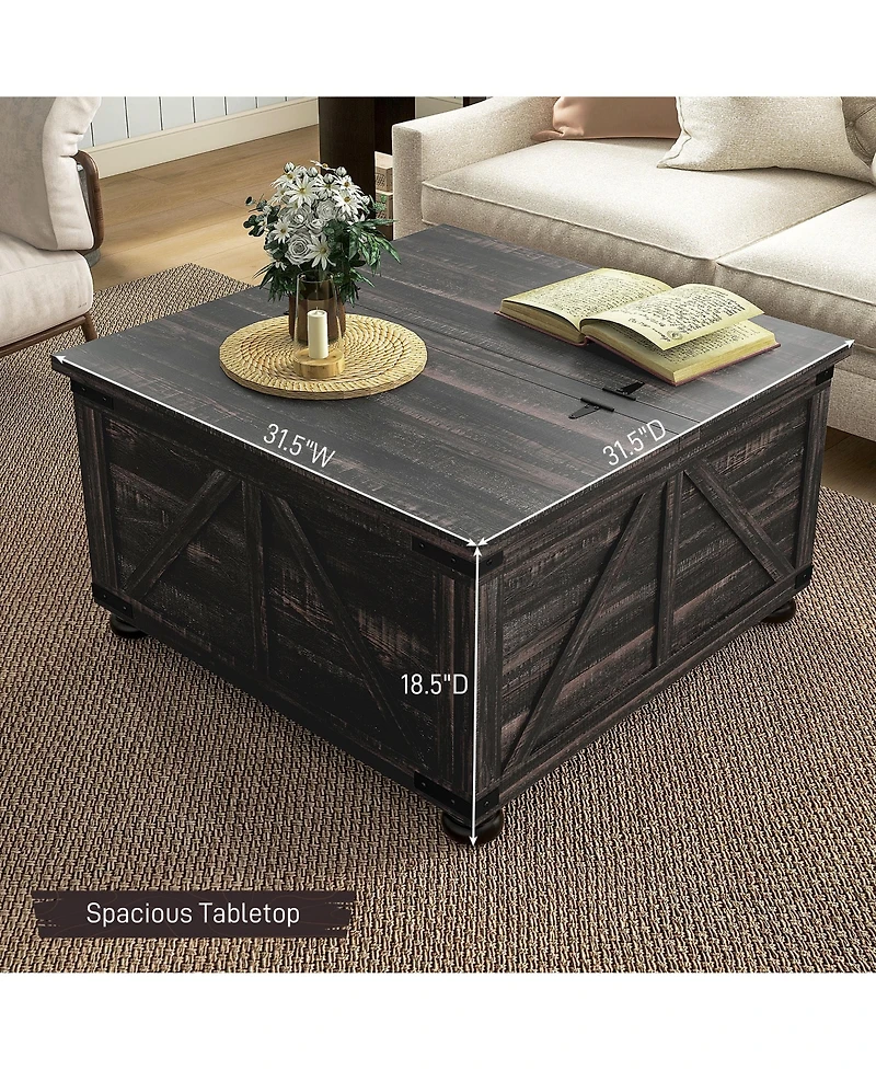 Homcom Farmhouse Table with Storage, Large Square Table,
