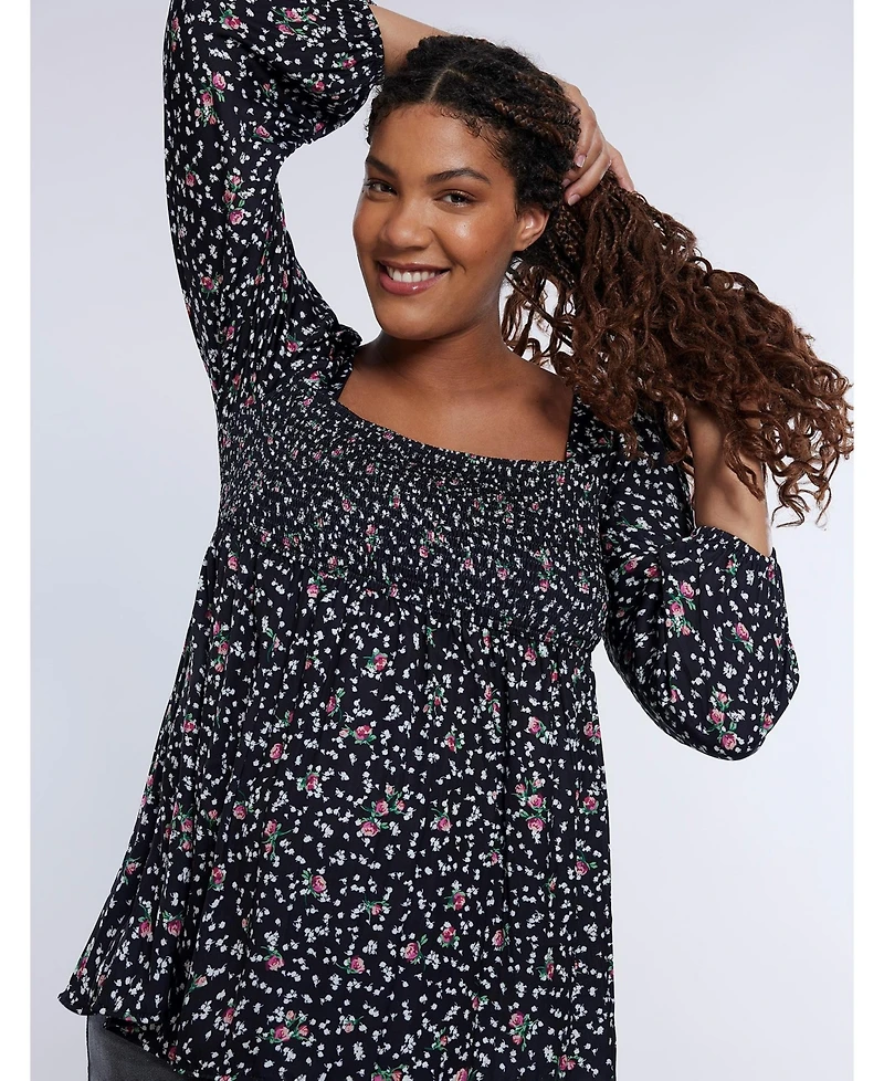 Motherhood Maternity Smocked Square Neck Long Sleeve Babydoll Top