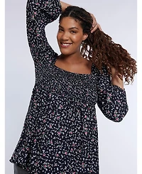 Motherhood Maternity Smocked Square Neck Long Sleeve Babydoll Top