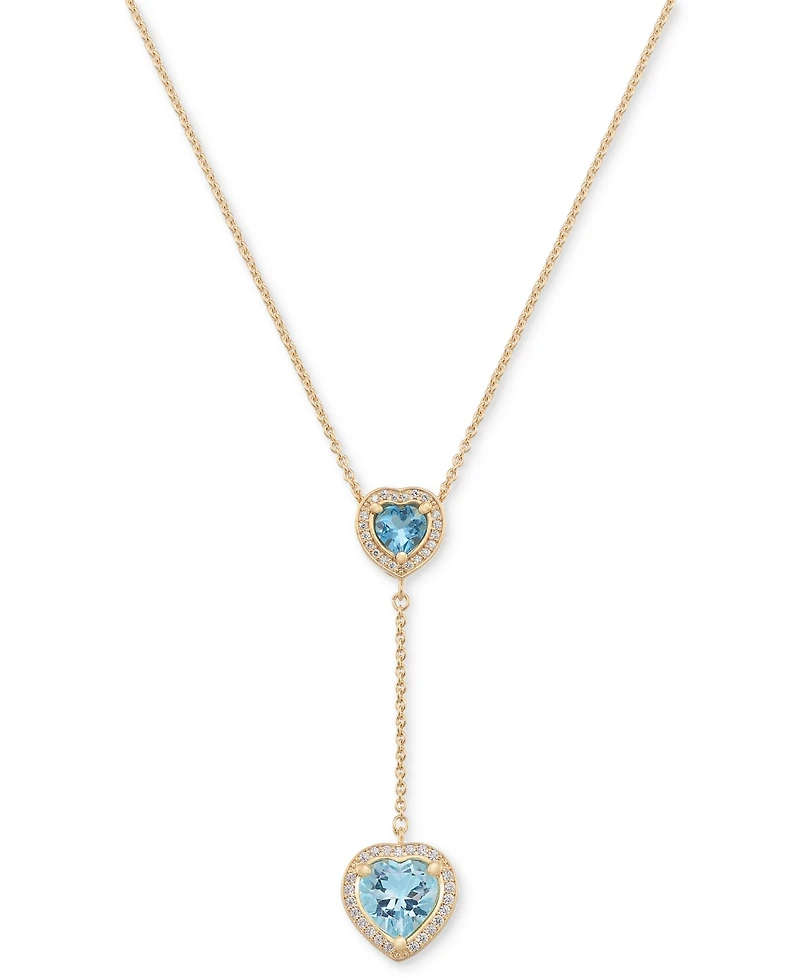 Swiss Blue Topaz (7/8 ct. t.w.), Sky Blue Topaz (3 ct. t.w.) & White Topaz (1/2 ct. t.w.) Heart Lariat Necklace in 14k Gold over Sterling Silver, 18"