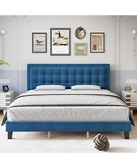 Queen Bed Frame With Adjustable Linen Button Tufted Headboard