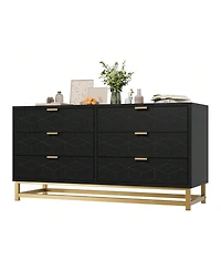 Dresser For Bedroom, Large 6/7 Drawer Dresser Organizer With Golden Metal Handle And Legs, Modern Chest Of Drawers, Large Dresser For Closet, Hallway,