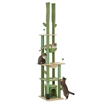 PawHut 89"-100" Floor to Ceiling Cat Tree w/ Grooming Brush Post,