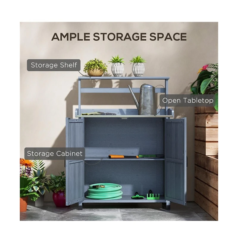 Slickblue Potting Bench with Storage Cabinet – Functional Garden Workstation for Planting and Organizing