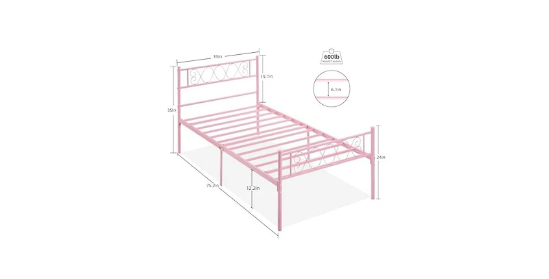 gaomon Twin Size Metal Platform Bed Frame with Headboard and Footboard