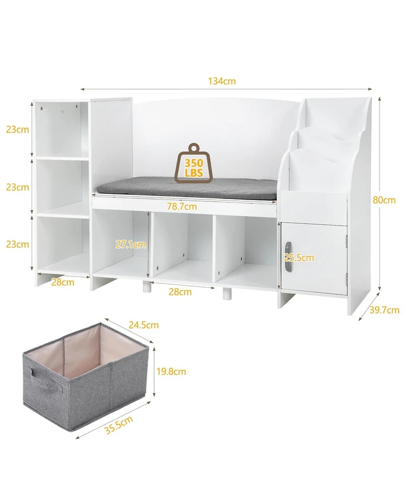 gaomon Kids Bookshelf with Reading Nook, Bookcase with Detachable Cushion
