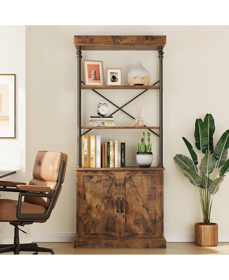 gaomon Tall Bookshelf with Doors 73.62in Industrial Storage Open Rack Shelf