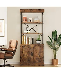 gaomon Tall Bookshelf with Doors 73.62in Industrial Storage Open Rack Shelf