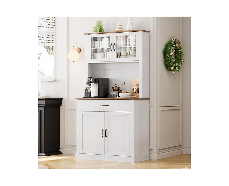 gaomon Kitchen Pantry Cabinet, 71" Tall Kitchen Hutch Storage Cabinet with Microwave Stand