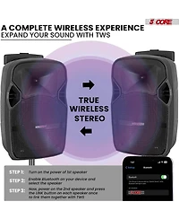 5 Core Tws Pair Bluetooth Party Speakers Portable Karaoke Pa System Rechargeable Loud Speaker + 2X Tripod Stand 4X Wireless Mics Led Light