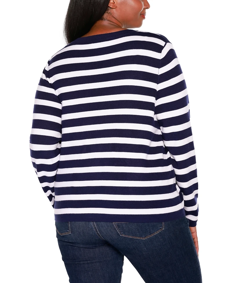 Belldini Plus Black Label Nautical Stripe Open-Front Cardigan Sweater