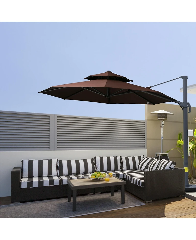 Outsunny 11' Offset Patio Umbrella with Cross-Base, Rotate, Tilt, Wine