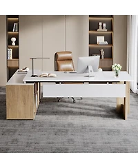 Tribesigns 74.8" Executive Desk, Large Office Desk with Cabinet, L Shaped Computer Desk with Shelves and Cpu Storage, Modern Home Office Desk Business