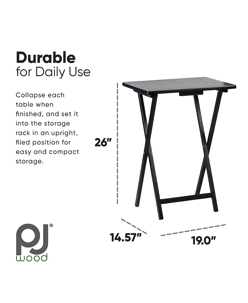 Pj Wood Folding Tv Tray Tables with Compact Storage Rack, 5 Piece Set