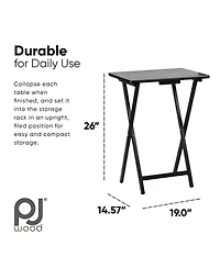 Pj Wood Folding Tv Tray Tables with Compact Storage Rack, 5 Piece Set
