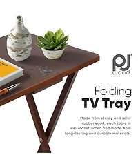 Pj Wood Folding Tv Tray Portable Living Room Snack Table, 2 Piece Set, Honey Oak