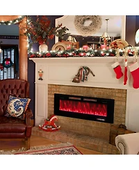 Skonyon 50 Inch Ultra-Thin Electric Fireplace with Decorative Crystals
