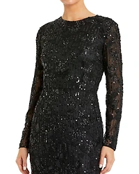 Mac Duggal Women's High Neck Long Sleeve Embellished Dress