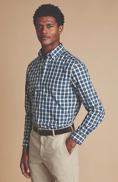 Charles Tyrwhitt Men's Slim Fit Plaid Check Non-Iron Stretch Poplin Shirt
