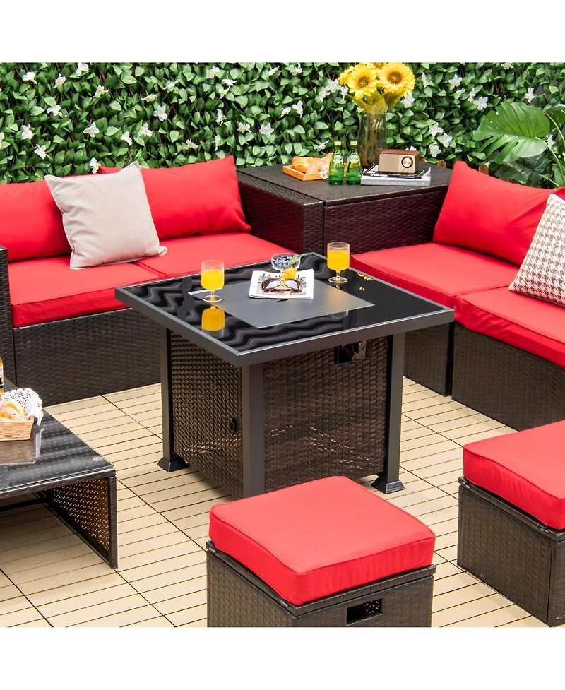 Sugift 32 Inch Square Propane Fire Pit Table with Lava Rocks Cover