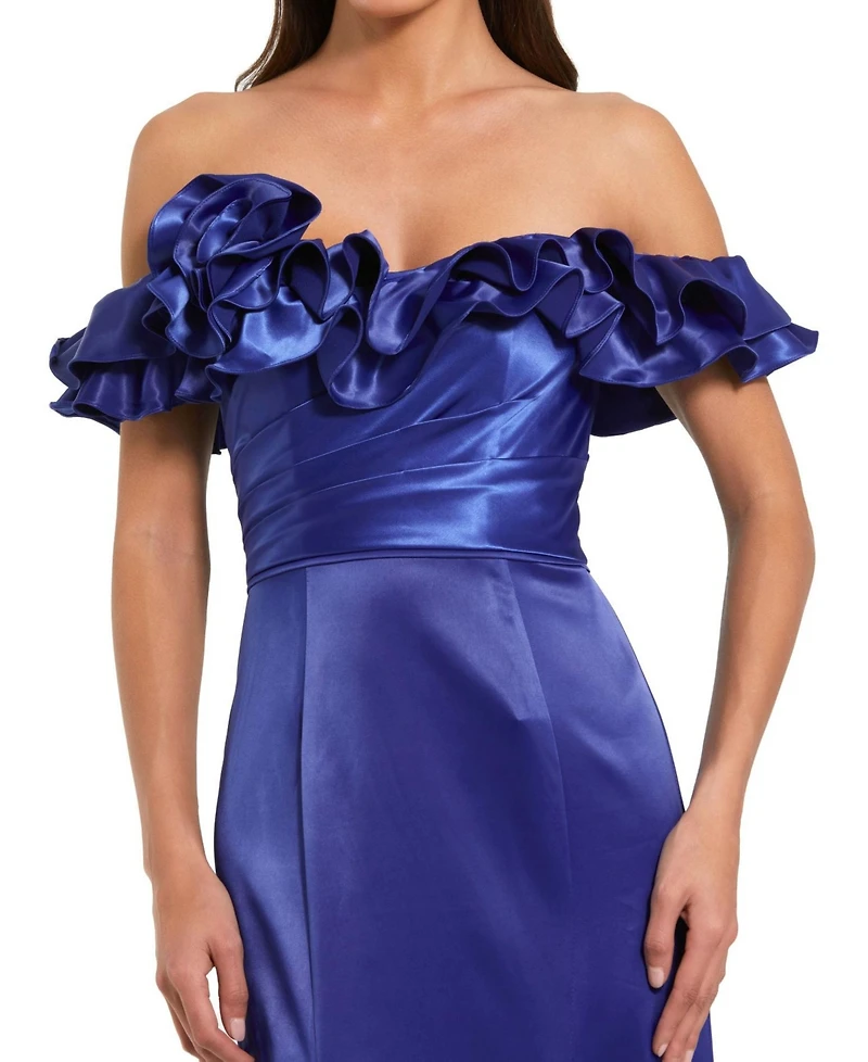 Mac Duggal Women's Satin Ruffle Off the Shoulder Mermaid Gown