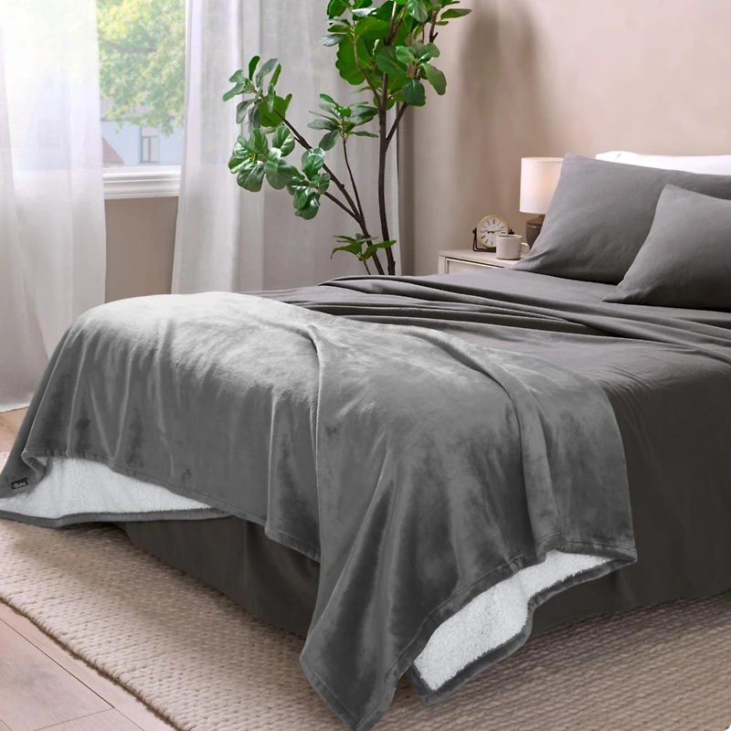 Bare Home Fleece Sherpa Throw Blanket