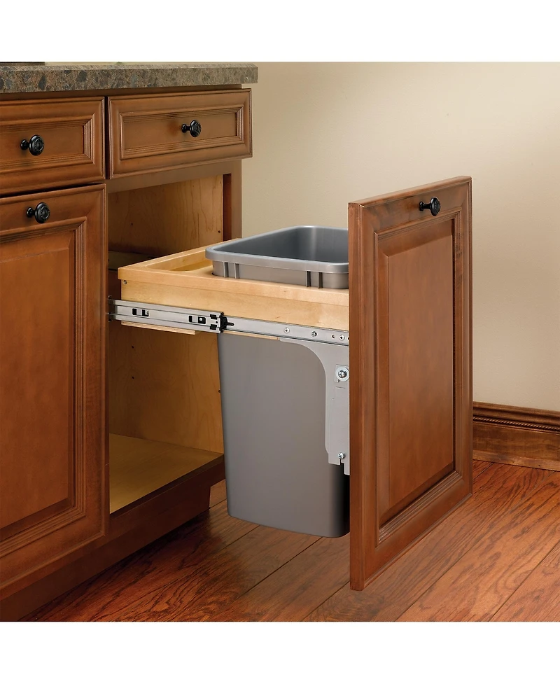 Rev-a-Shelf Pullout Top Mount Trash Can 35 qt., Silver, 4WCTM-1816DM-1