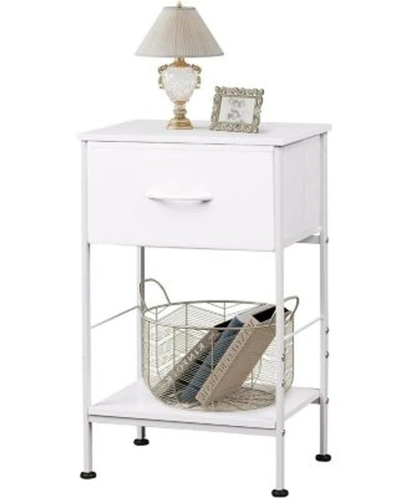 Wlive Nightstand End Table With Fabric Storage Drawer Open Wood Shelf Bedside Furniture With Steel Frame Side Table For Bedroom Dorm Easy Assembly