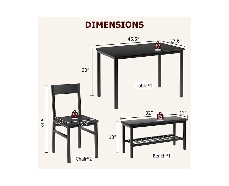 gaomon Dining Table Set for 4, Modern Kitchen Table with Bench and Chairs
