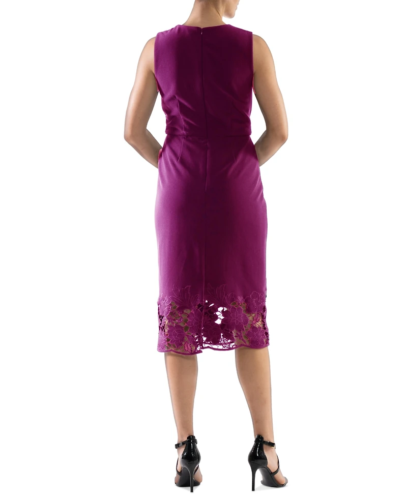 Donna Rico Women's Asymmetric Twist-Neck Lacy-Hem Dress