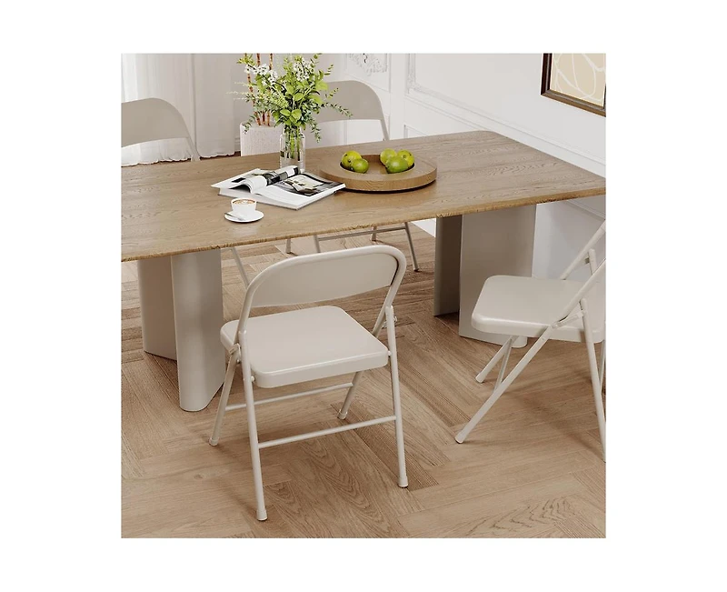 Dining Chairs Set of 4, Foldable with Metal Frame Hold Up to 350 Pounds, Portable Beige Kitchen Chair Suitable for Room, Living R