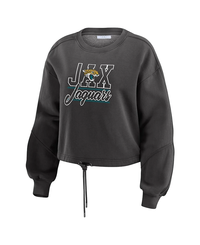 Wear by Erin Andrews Women's Black Jacksonville Jaguars Washed Fleece Long Sleeve T-Shirt Shorts Lounge Set