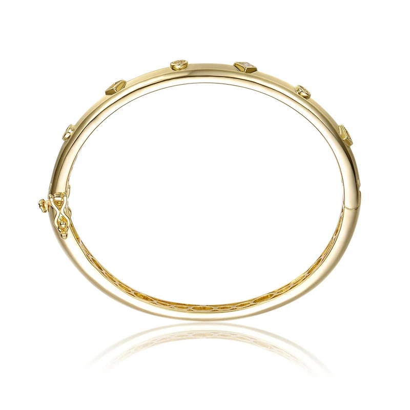 14K Gold Plated Cubic Zirconia Grooved Bangle Bracelet