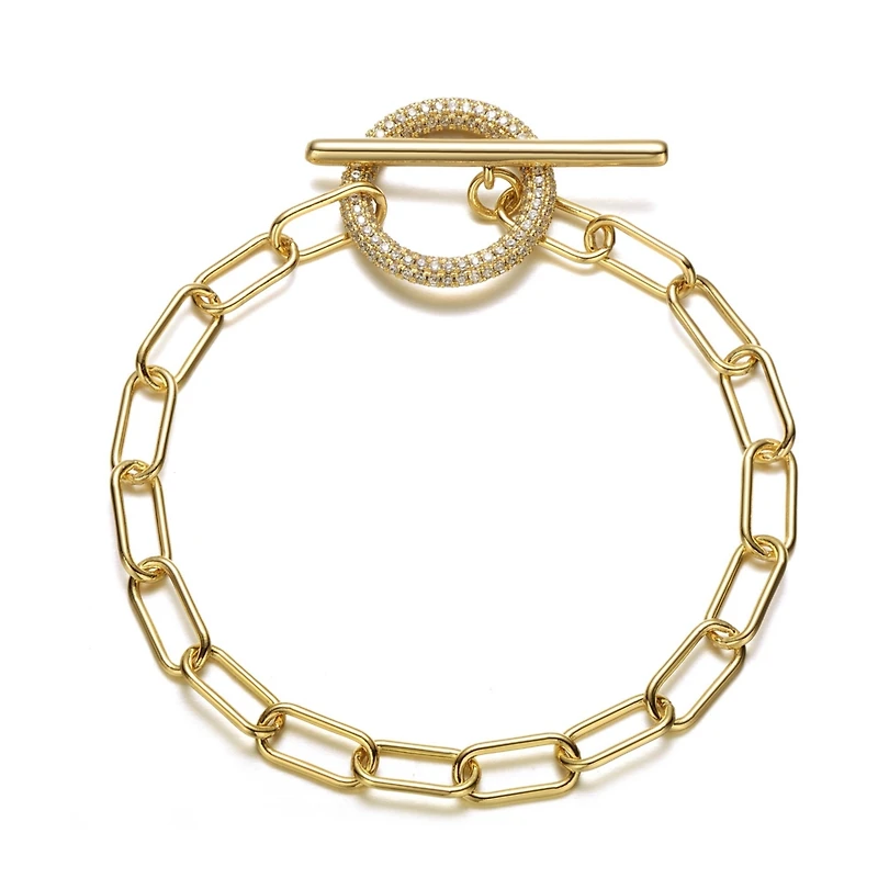 Teens 14K Gold Plated with Cubic Zirconia Double Entwined Cable Chain Bracelet
