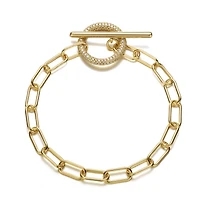 Teens 14K Gold Plated with Cubic Zirconia Double Entwined Cable Chain Bracelet