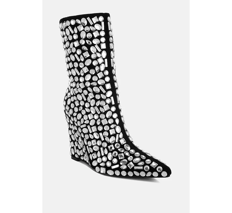 Trend Titan Diamante Slim Wedge Heel Boots