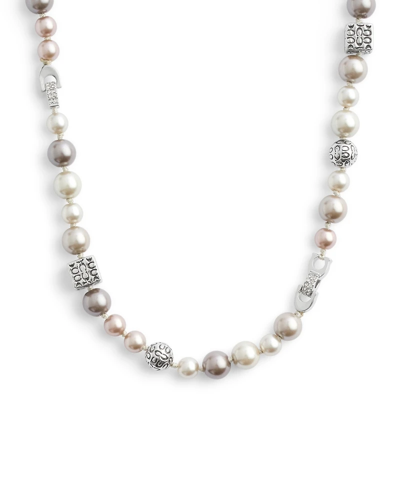 Coach Faux Stone Signature Mixed Cultivated Pearl Collar Necklace